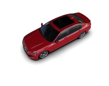 Kırmızı araba beyaz arka planda izole edilmiş. 3 Boyutlu Hazırlama