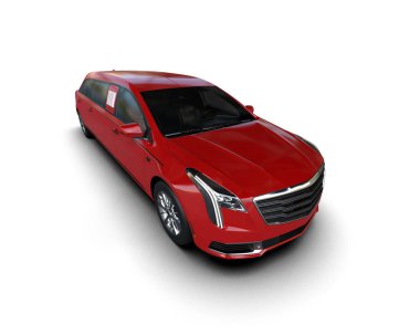 Beyaz arka planda kırmızı araba. Modern araba. - 3D görüntüleme