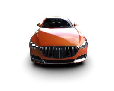 Portakalın arka planında modern bir araba. 3d oluşturma
