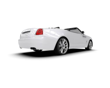 Beyaz arka planda izole edilmiş beyaz spor araba.