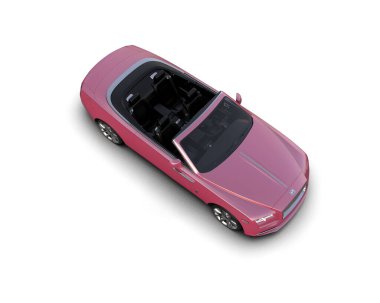 Pembe modern kompakt araba, üst görüş, beyaz arka planda izole. 3d oluşturma