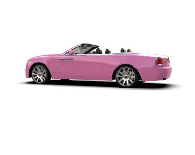 Uzun kuyruklu, modern pembe üstü açık araba. Yüksek kalite çekim.
