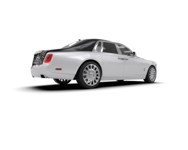 Beyaz arka planda izole edilmiş lüks bir araba. 3d görüntüleme - illüstrasyon