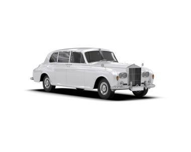 Beyaz arka planda izole edilmiş beyaz lüks araba. 3d görüntüleme - illüstrasyon