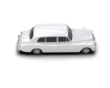 Beyaz arka planda izole edilmiş beyaz lüks araba. 3d görüntüleme - illüstrasyon