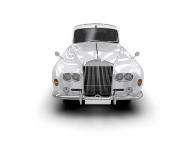 Beyaz arka planda izole edilmiş beyaz lüks araba. 3d görüntüleme - illüstrasyon