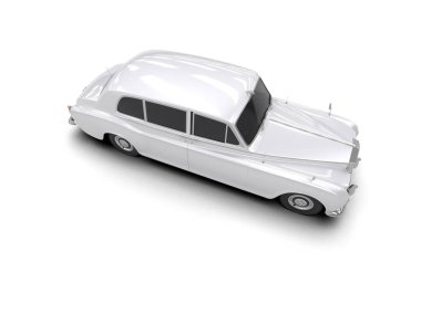 Beyaz arka planda izole edilmiş beyaz lüks araba. 3d görüntüleme - illüstrasyon