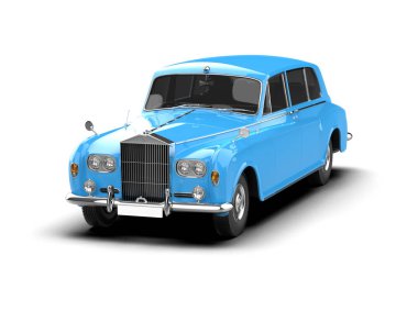 mavi renkli araba beyaz arkaplanda izole edildi.