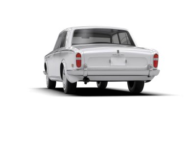 Beyaz arka planda izole edilmiş beyaz lüks araba. 3d görüntüleme - illüstrasyon