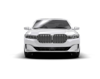 Beyaz arka planda izole edilmiş beyaz lüks araba. 3d görüntüleme - illüstrasyon