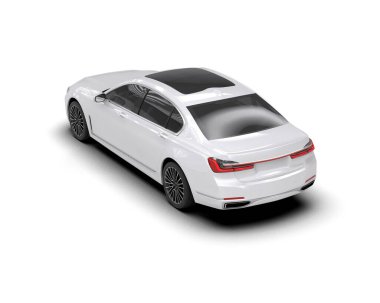 Beyaz arka planda izole edilmiş beyaz lüks araba. 3d görüntüleme - illüstrasyon