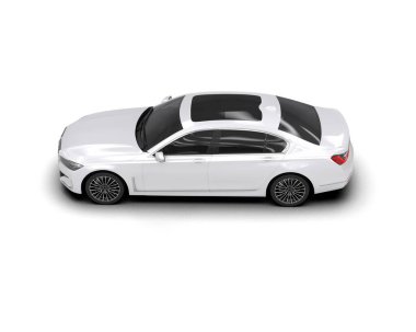 Beyaz arka planda izole edilmiş beyaz lüks araba. 3d görüntüleme - illüstrasyon