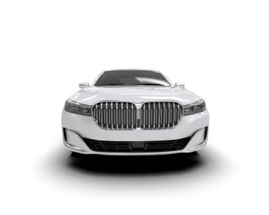 Beyaz arka planda izole edilmiş beyaz lüks araba. 3d görüntüleme - illüstrasyon