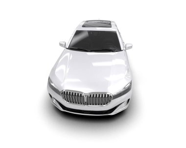 Beyaz arka planda izole edilmiş beyaz lüks araba. 3d görüntüleme - illüstrasyon