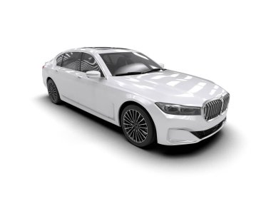 Beyaz arka planda izole edilmiş beyaz lüks araba. 3d görüntüleme - illüstrasyon