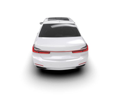 Beyaz arka planda izole edilmiş beyaz lüks araba. 3d görüntüleme - illüstrasyon