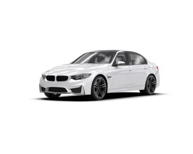 Modern araba beyaz arka planda izole edilmiş. 3d illüstrasyon. 