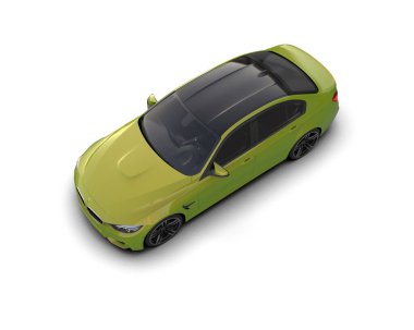 Modern yeşil araba beyaz arka planda izole edilmiş. 3d oluşturma
