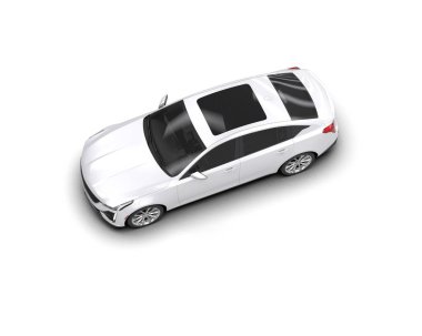 Beyaz arka planda izole edilmiş beyaz modern araba. 3d oluşturma