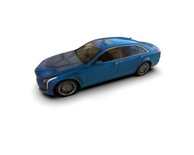 Beyaz arka planda mavi araba. 3d oluşturma