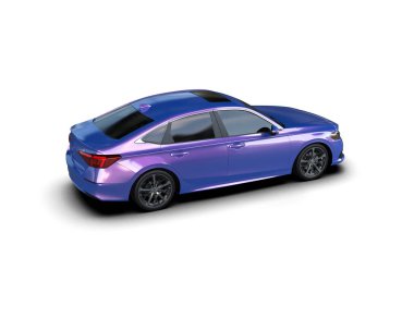 Üç boyutlu illüstrasyon. Modern mavi araba beyaz arka planda izole edildi. 