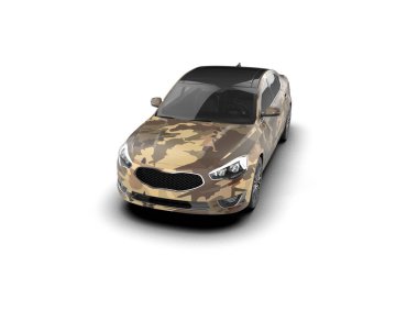 Modern araba beyaz arka planda izole edilmiş. 3d illüstrasyon. 