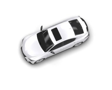 Üç boyutlu illüstrasyon. Beyaz arka planda modern beyaz araba izole edildi. 