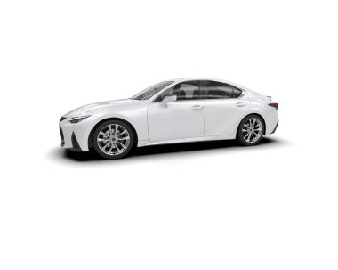 Üç boyutlu illüstrasyon. Beyaz arka planda modern beyaz araba izole edildi. 