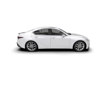 Üç boyutlu illüstrasyon. Beyaz arka planda modern beyaz araba izole edildi. 