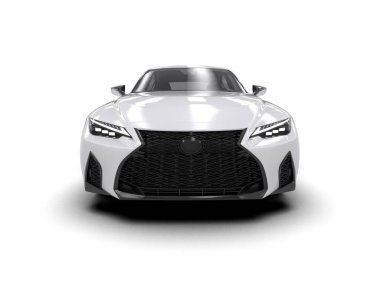 Üç boyutlu illüstrasyon. Beyaz arka planda modern beyaz araba izole edildi. 