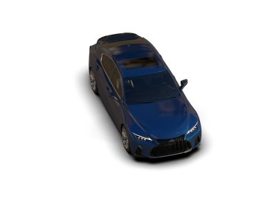 Üç boyutlu illüstrasyon. Modern mavi araba beyaz arka planda izole edildi. 