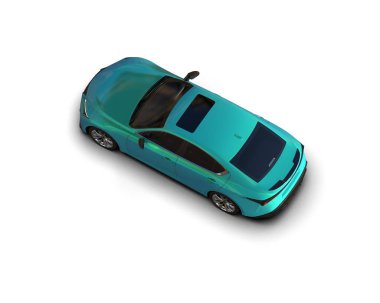 Üç boyutlu illüstrasyon. Modern mavi araba beyaz arka planda izole edildi. 