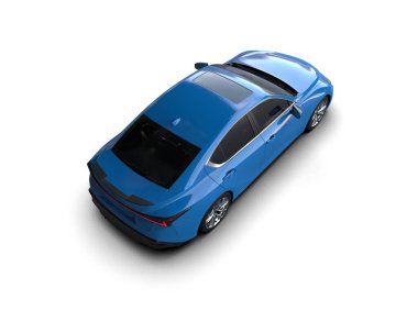 Üç boyutlu illüstrasyon. Modern mavi araba beyaz arka planda izole edildi. 