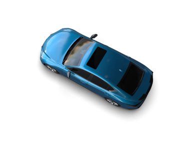 Üç boyutlu illüstrasyon. Modern mavi araba beyaz arka planda izole edildi. 