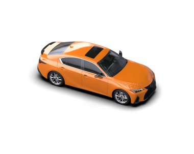 Üç boyutlu illüstrasyon. Beyaz arka planda izole edilmiş modern sarı araba. 