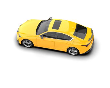 Üç boyutlu illüstrasyon. Beyaz arka planda izole edilmiş modern sarı araba. 