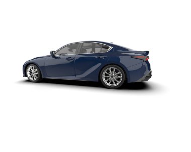 Üç boyutlu illüstrasyon. Modern mavi araba beyaz arka planda izole edildi. 