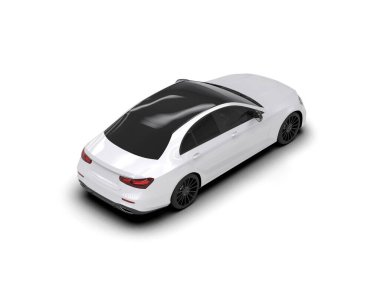 Üç boyutlu illüstrasyon. Beyaz arka planda modern beyaz araba izole edildi. 