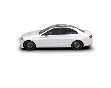 Üç boyutlu illüstrasyon. Beyaz arka planda modern beyaz araba izole edildi. 