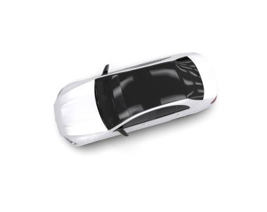 Üç boyutlu illüstrasyon. Beyaz arka planda modern beyaz araba izole edildi. 