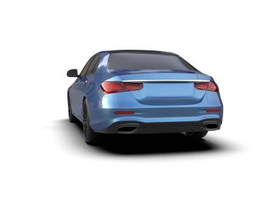 Üç boyutlu illüstrasyon. Modern mavi araba beyaz arka planda izole edildi. 