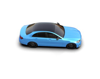 Üç boyutlu illüstrasyon. Modern mavi araba beyaz arka planda izole edildi. 