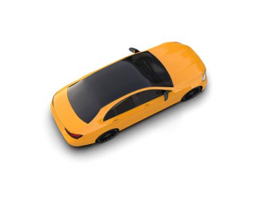 Üç boyutlu illüstrasyon. Beyaz arka planda izole edilmiş modern sarı araba. 