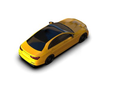 Üç boyutlu illüstrasyon. Beyaz arka planda izole edilmiş modern sarı araba. 
