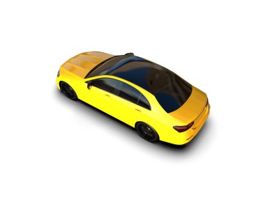 Üç boyutlu illüstrasyon. Beyaz arka planda izole edilmiş modern sarı araba. 