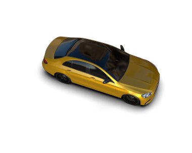 Üç boyutlu illüstrasyon. Beyaz arka planda izole edilmiş modern sarı araba. 