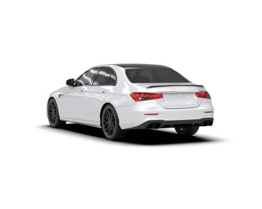 Üç boyutlu illüstrasyon. Beyaz arka planda modern beyaz araba izole edildi. 