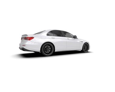 Üç boyutlu illüstrasyon. Beyaz arka planda modern beyaz araba izole edildi. 