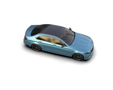 Üç boyutlu illüstrasyon. Modern mavi araba beyaz arka planda izole edildi. 