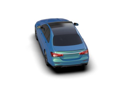 Üç boyutlu illüstrasyon. Modern mavi araba beyaz arka planda izole edildi. 